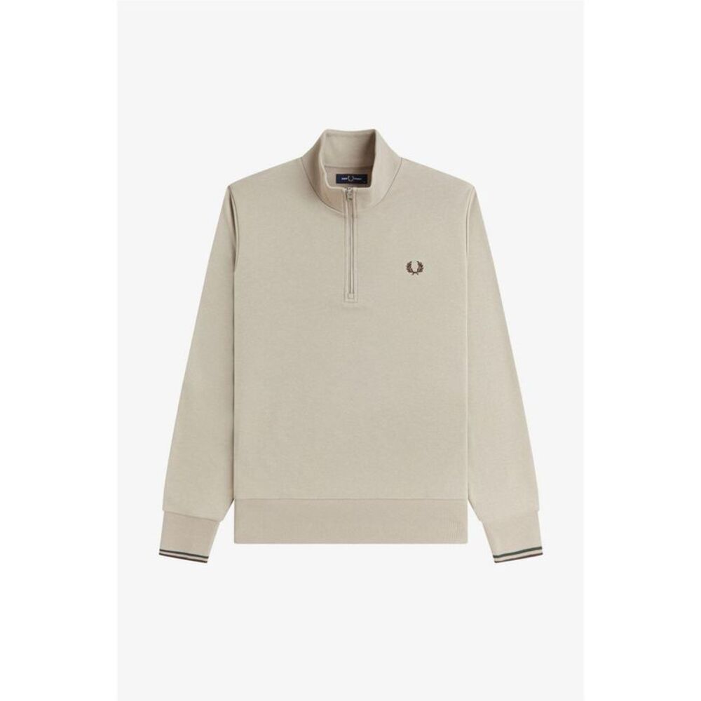 Fred Perry Mens Logo Half Zip Sweatshirt / Warm Beige